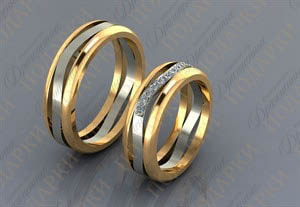 Парные обручальные кольца из белого и красного золота 